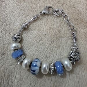 Elegant Silver and Blue Charm Bracelet